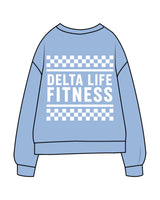 The Midweight Unisex Crewneck - Washed Light Blue - Delta Fitness - Left Chest & Back Stacked - Printed - White