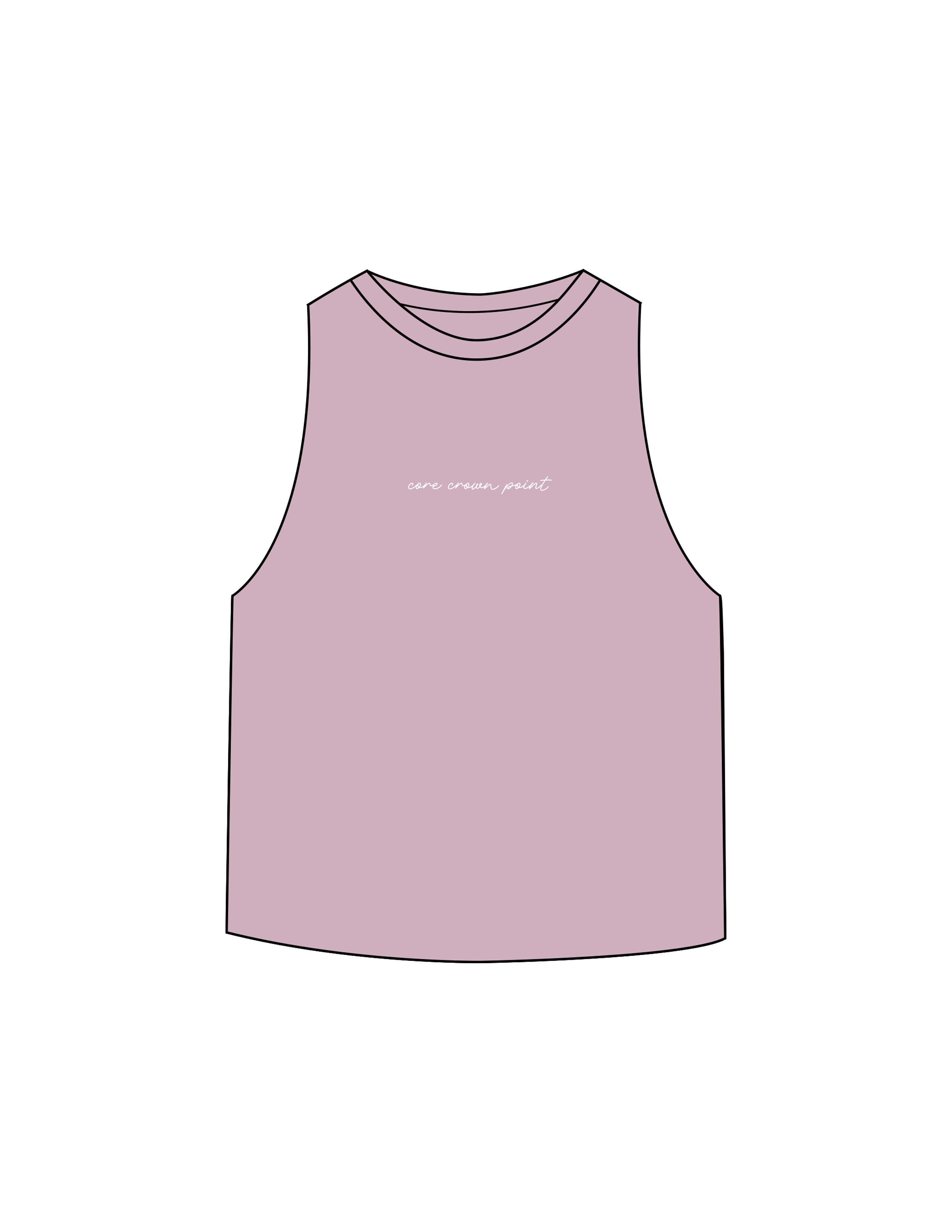 The Crop Muscle Racerback - Heather Orchid - Core Crown Point - Center Chest & Back Stacked - Printed - Off White