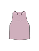 The Crop Muscle Racerback - Heather Orchid - Core Crown Point - Center Chest & Back Stacked - Printed - Off White