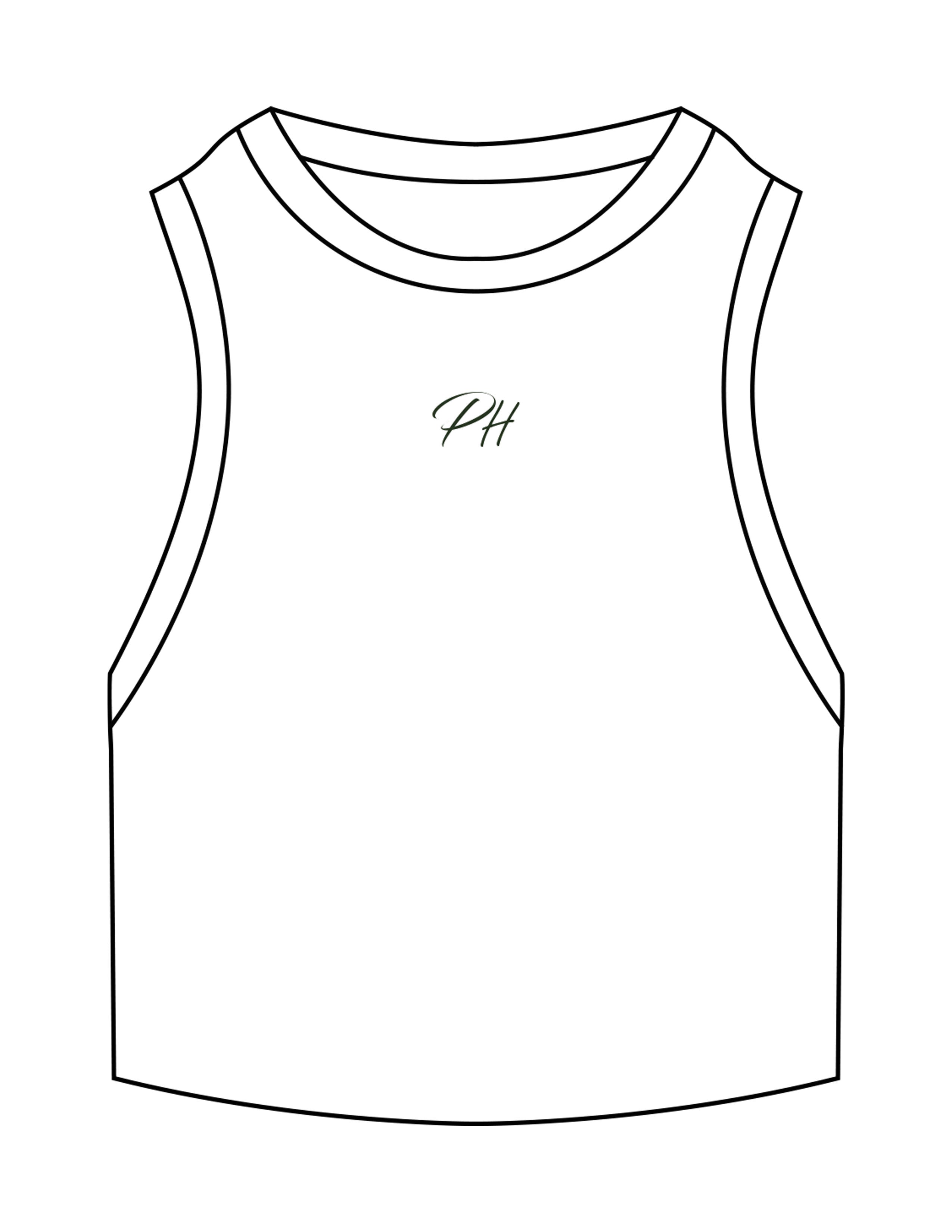 The Ribbed Crop Tank - White - Powerhaus Lagree - Center Chest - EMB - Green