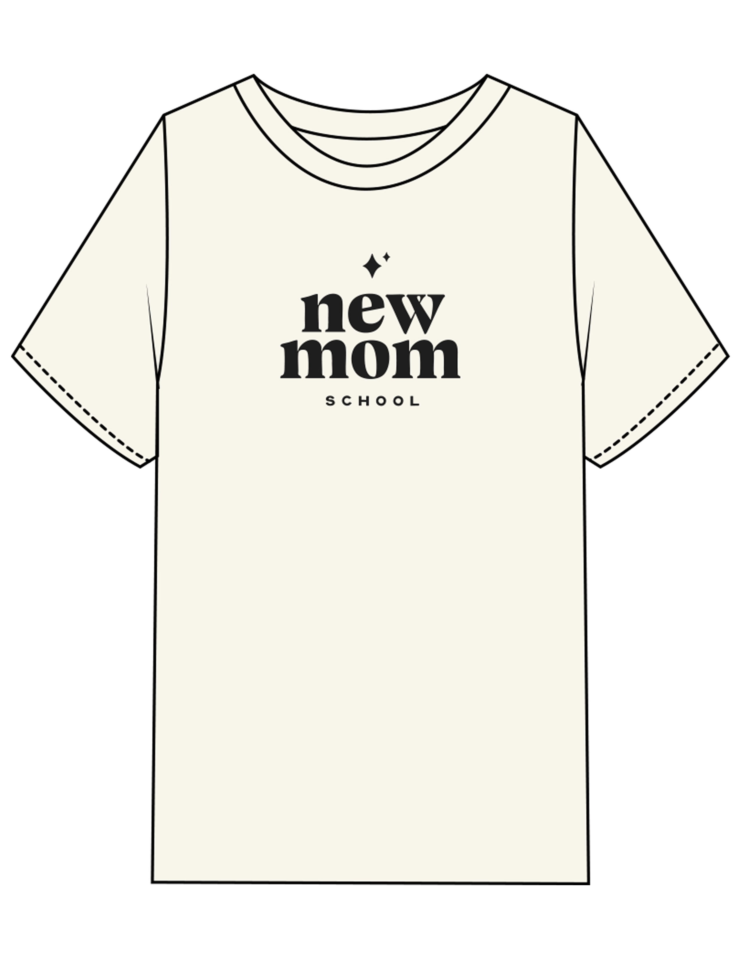 The Womens Heavyweight Tee - Off White - New Mom School - Center Chest Stacked - Printed - Black