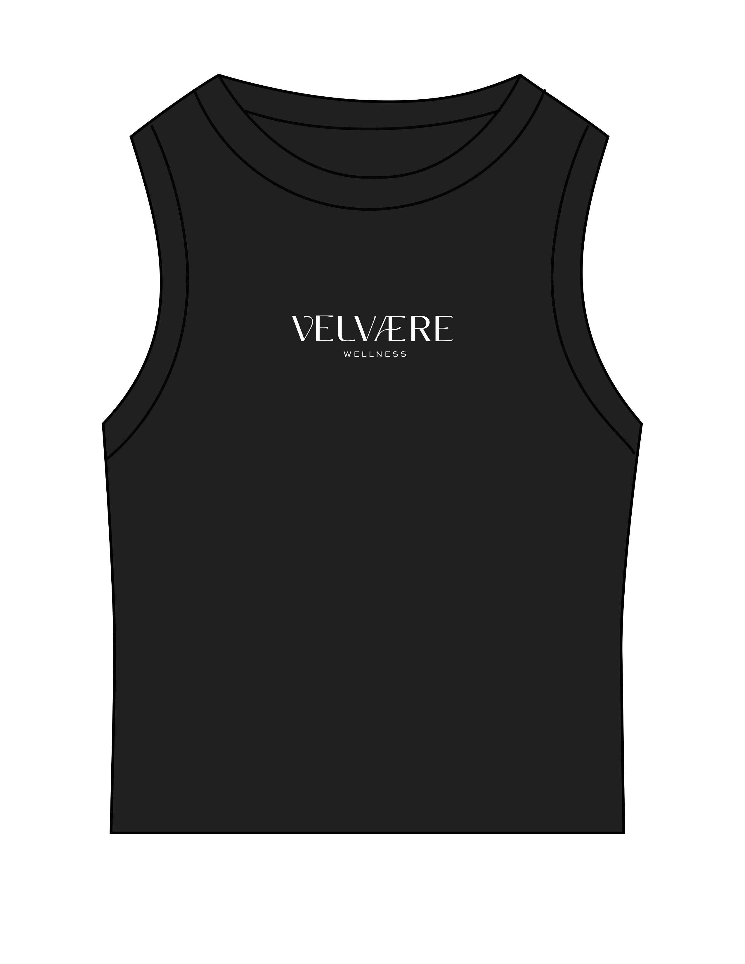 The Micro Rib Basic Crop Tank - Black - Velvaere - Center Chest Stacked - Printed - White