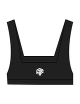 The Box Cut Bra - Black - Higher Ground - Center Back Cube Icon - Printed - White