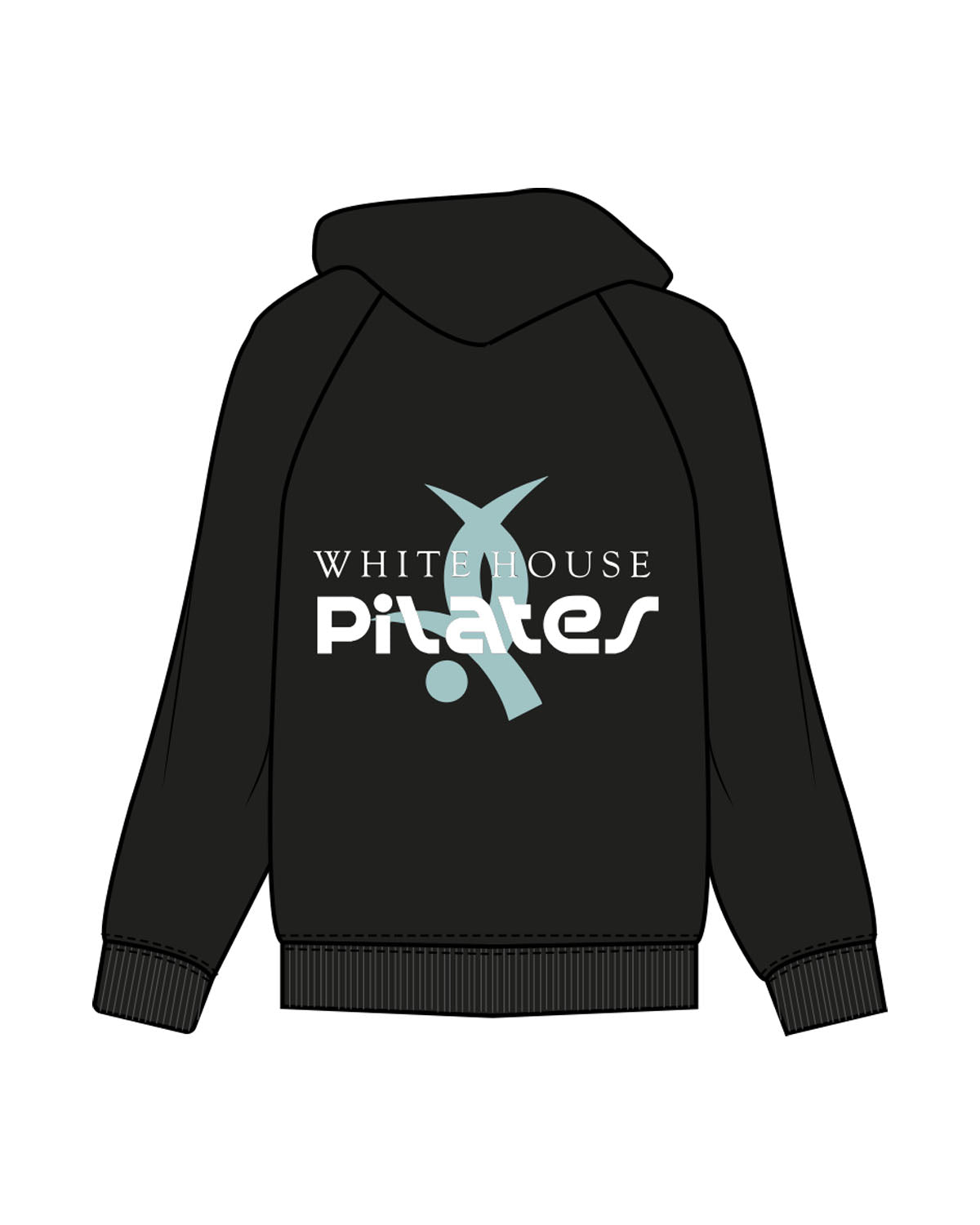 The Womens Hoodie - Black - White House - Left Chest & Left Wrist - Back Stacked - Printed - Full Color