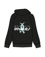 The Womens Hoodie - Black - White House - Left Chest & Left Wrist - Back Stacked - Printed - Full Color