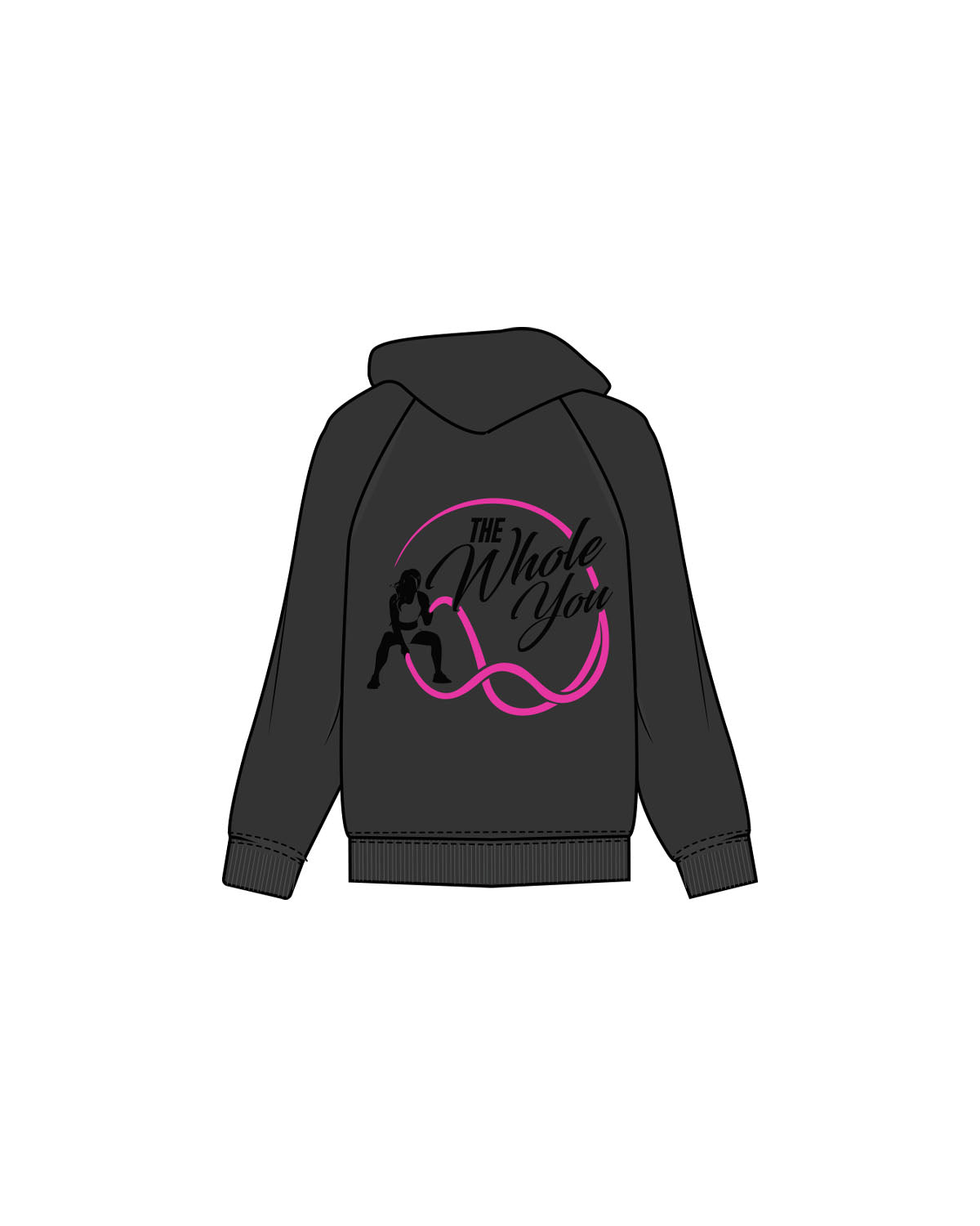 The Womens Zip Hoodie - Washed Black - The Whole You Wellness - Left Chest & Back Image - Printed - Full Color