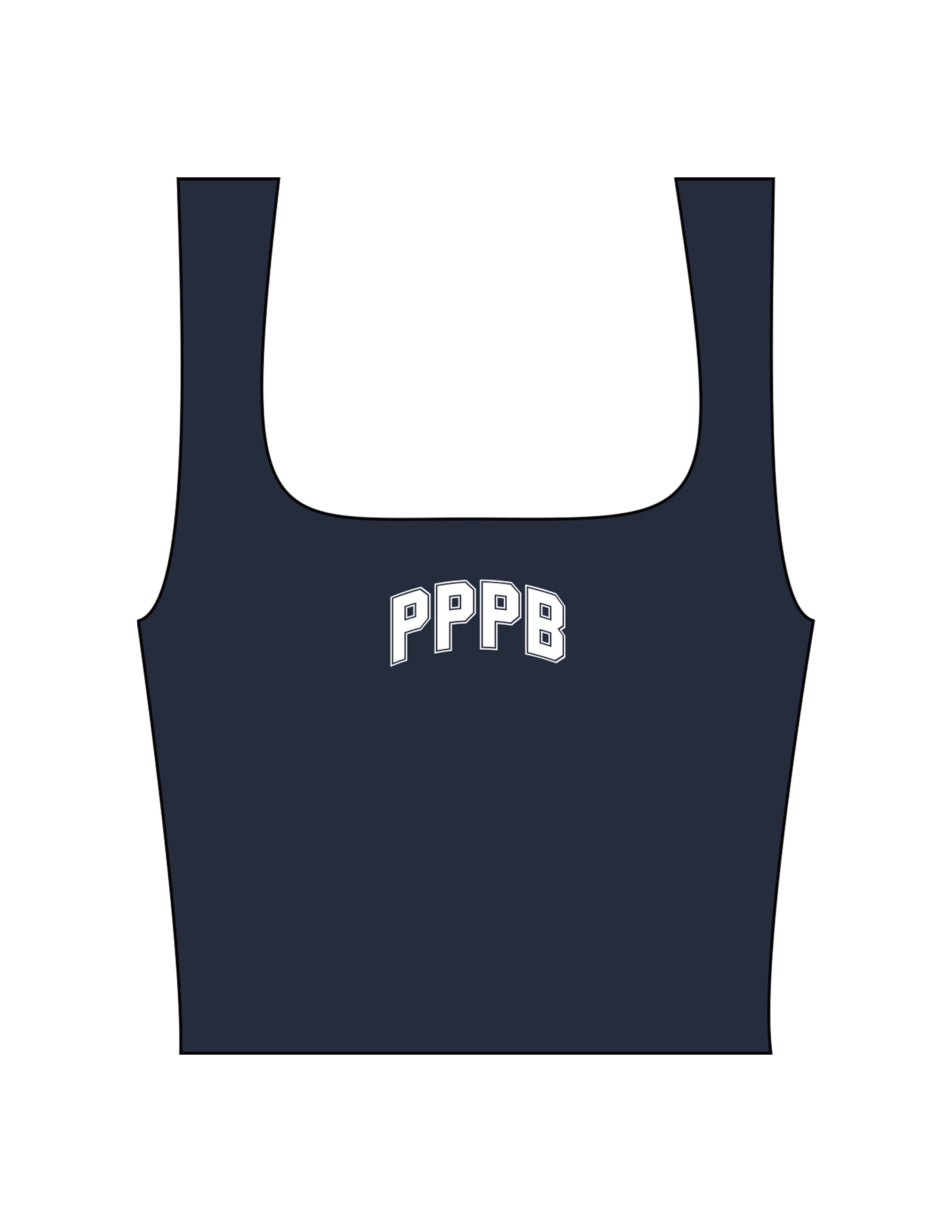 The Square Neck Tank - Navy - Pilates Plus PB - Center Chest - Printed - White