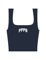 The Square Neck Tank - Navy - Pilates Plus PB - Center Chest - Printed - White