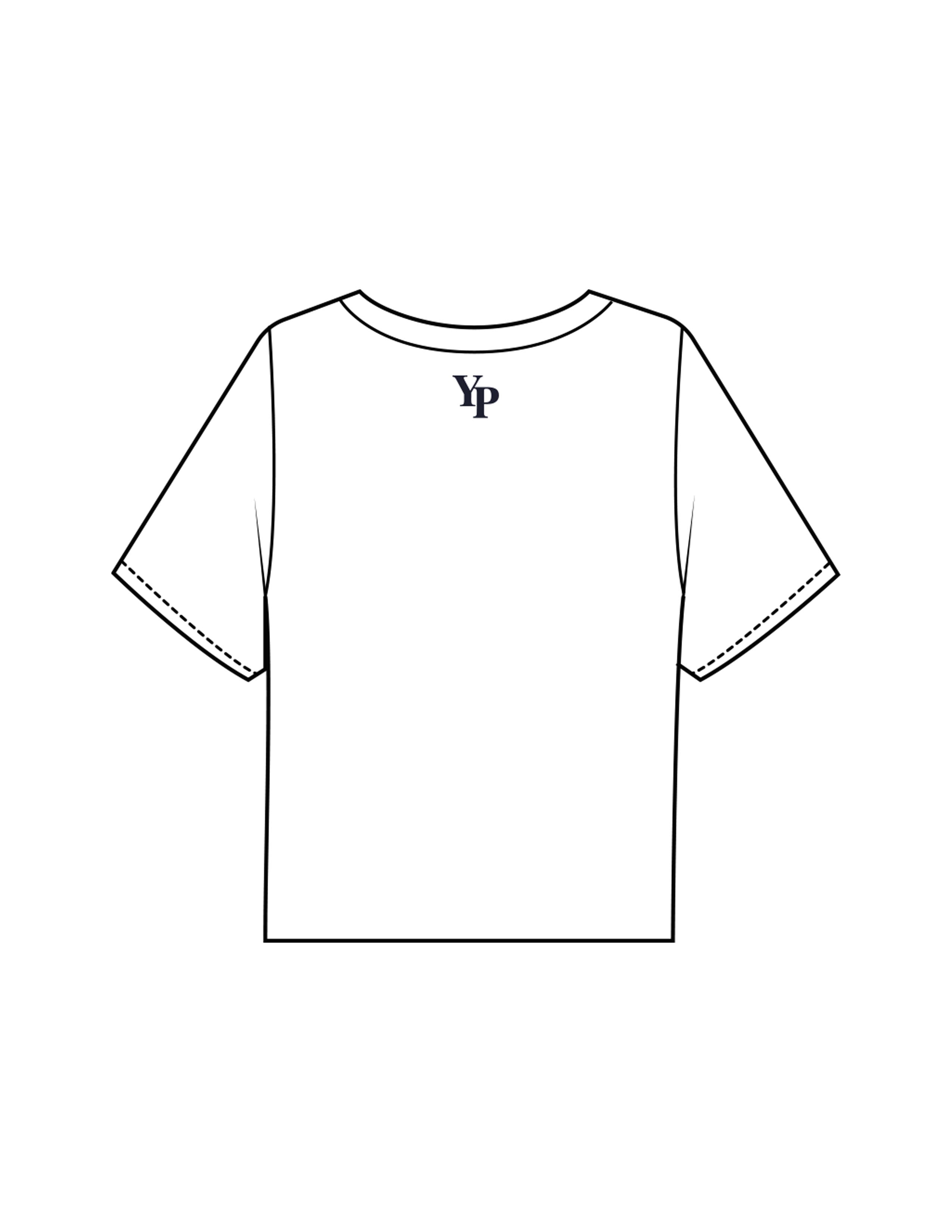 The Boxy Crop Tee - White - YP - Center Chest Stacked & Back Neckline - Printed - Navy