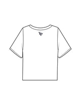 The Boxy Crop Tee - White - YP - Center Chest Stacked & Back Neckline - Printed - Navy