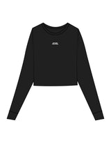 The Micro Rib Crop Long Sleeve - Black - Sense Pilates - Center Chest Stacked - Printed - White