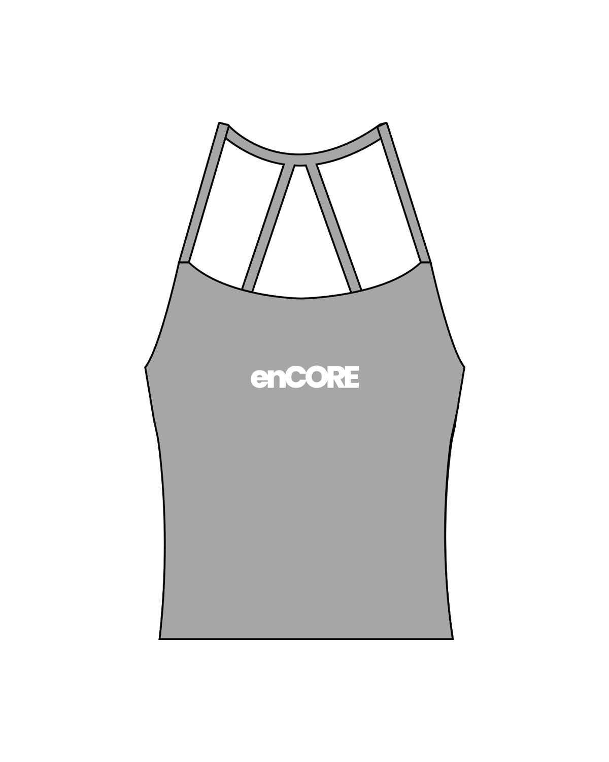 The Womens Sporty Tank - Grey - enCore Pilates - Center Chest - Printed - White