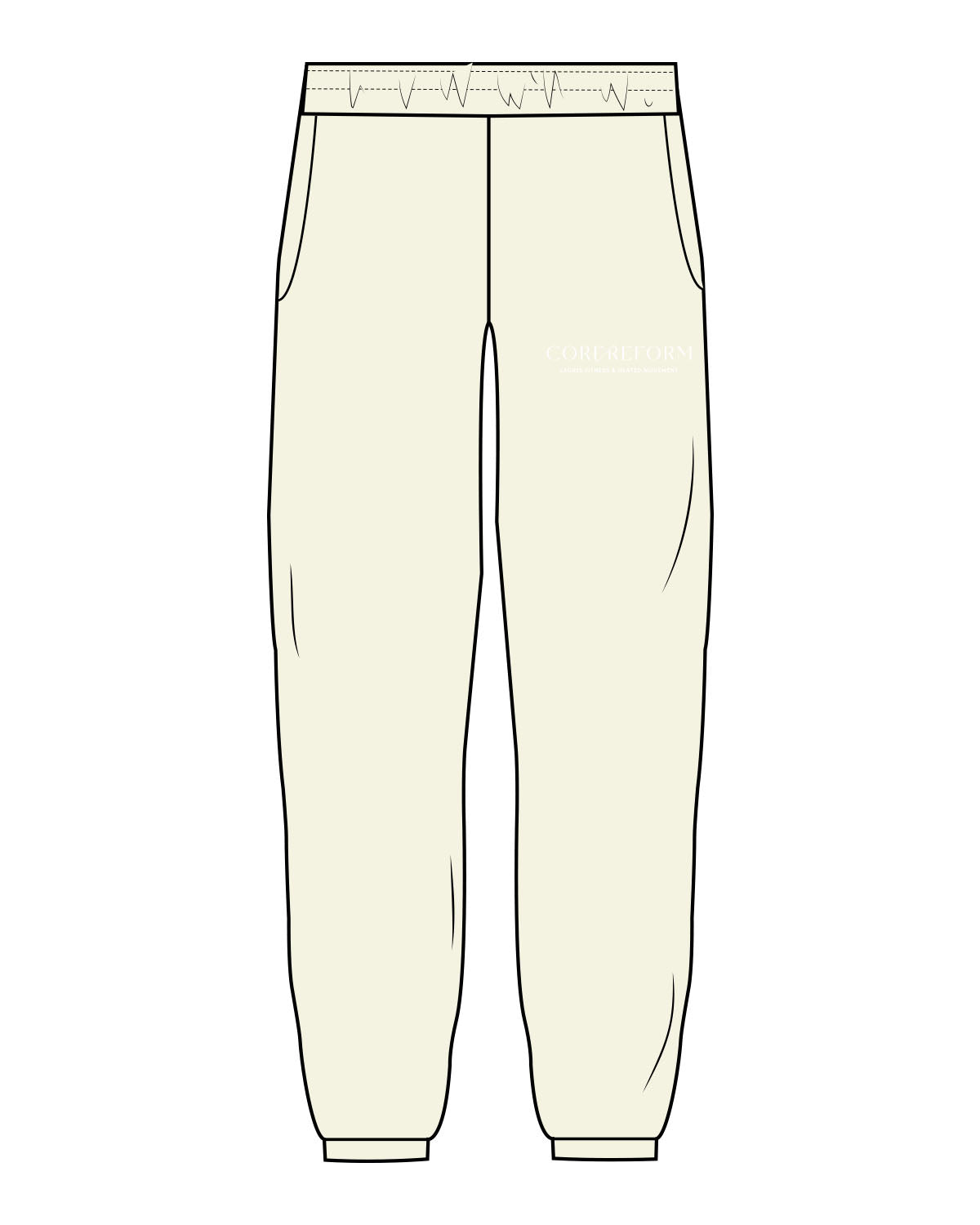 The Mens Sweatpants - Butter - Core Reform - Left Leg Stacked - Printed - White