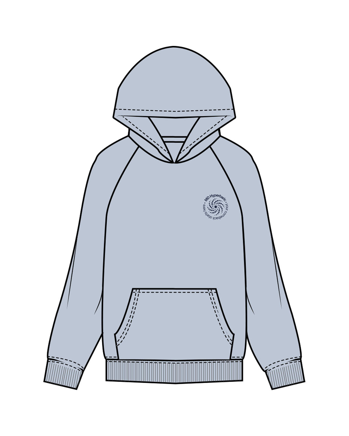 The Womens Hoodie - Powder - MD Hyperbaric - Left Chest & Back Illustration - Printed - Navy