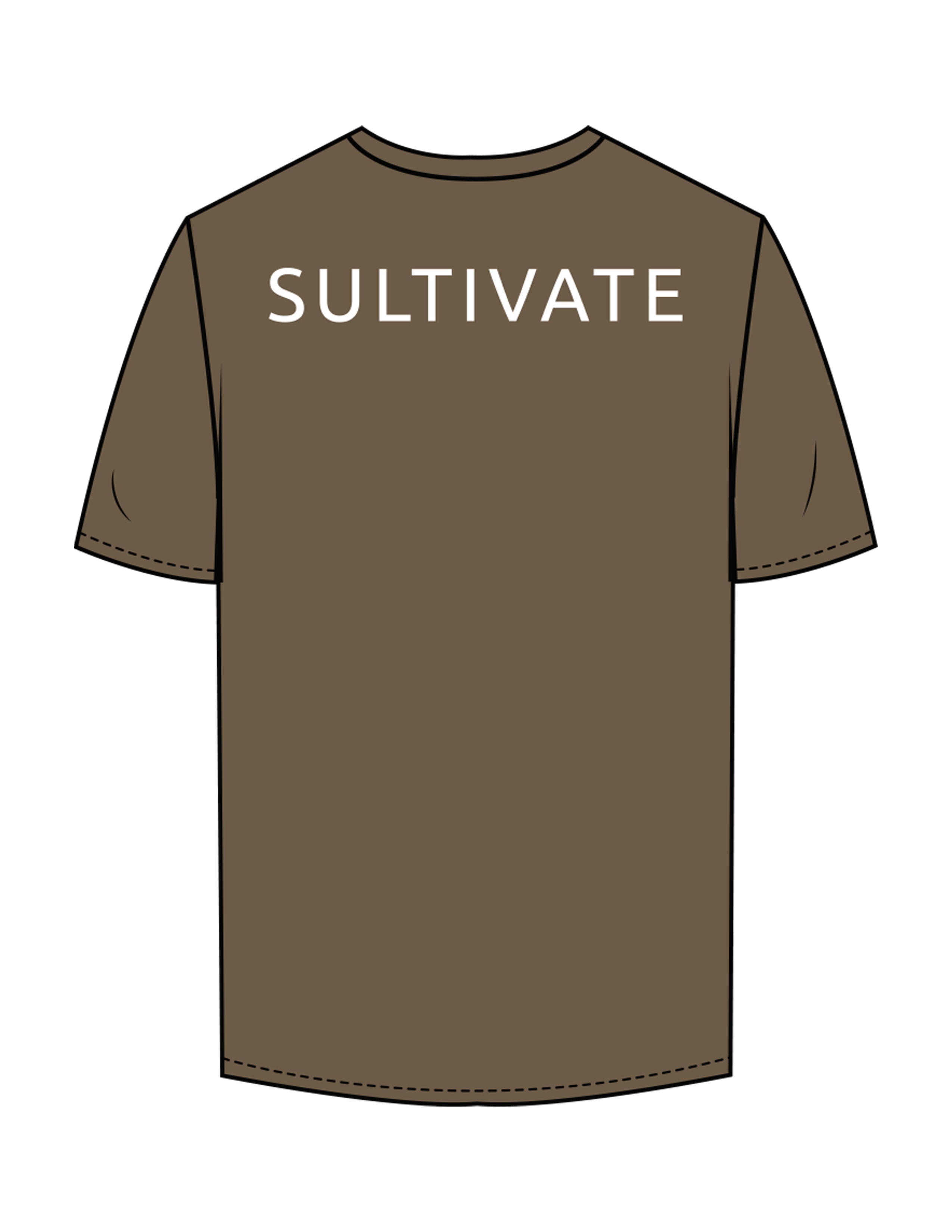 The Mens Tee - Walnut - Sultivate - Left Chest Icon & Back Shoulder - Printed - White