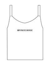 The Micro Rib Strappy Crop Tank - White - Hi Power - Center Chest - Printed - Black