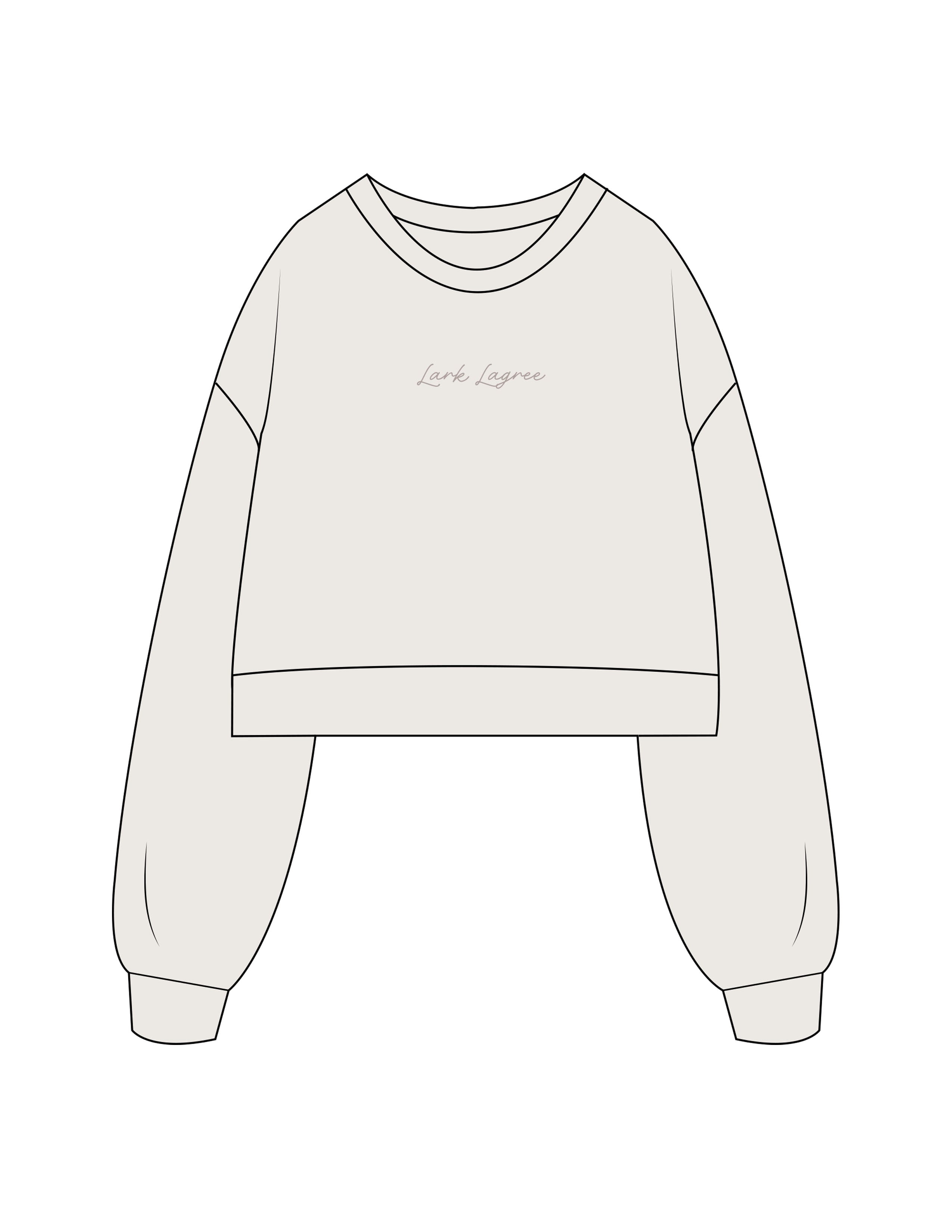 The Womens Crop Crewneck - Bone - Pure Movement LARK - Center Chest - Embroidered - Tone on Tone