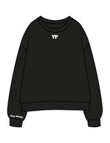 The Womens Crewneck - Black - Vintage Pour - Center Chest Initials & Right Wrist - Embroidered - White