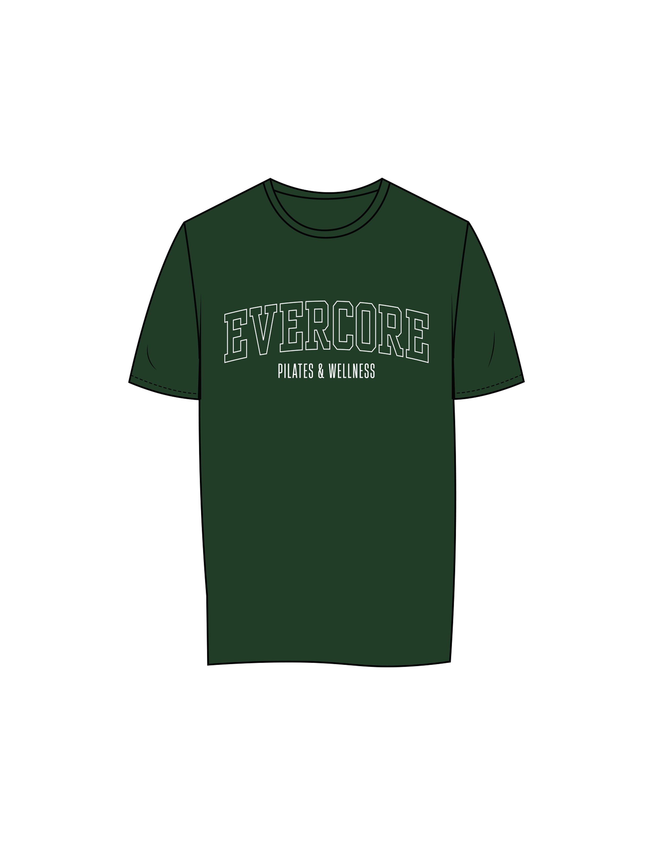 The Womens Tee - Forest - EVERCORE - Center Chest Stacked - Printed - White
