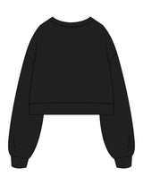 The Womens Crop Crewneck - Black - Movement Pilates Buffalo - Left Chest & Left Sleeve - Printed - White