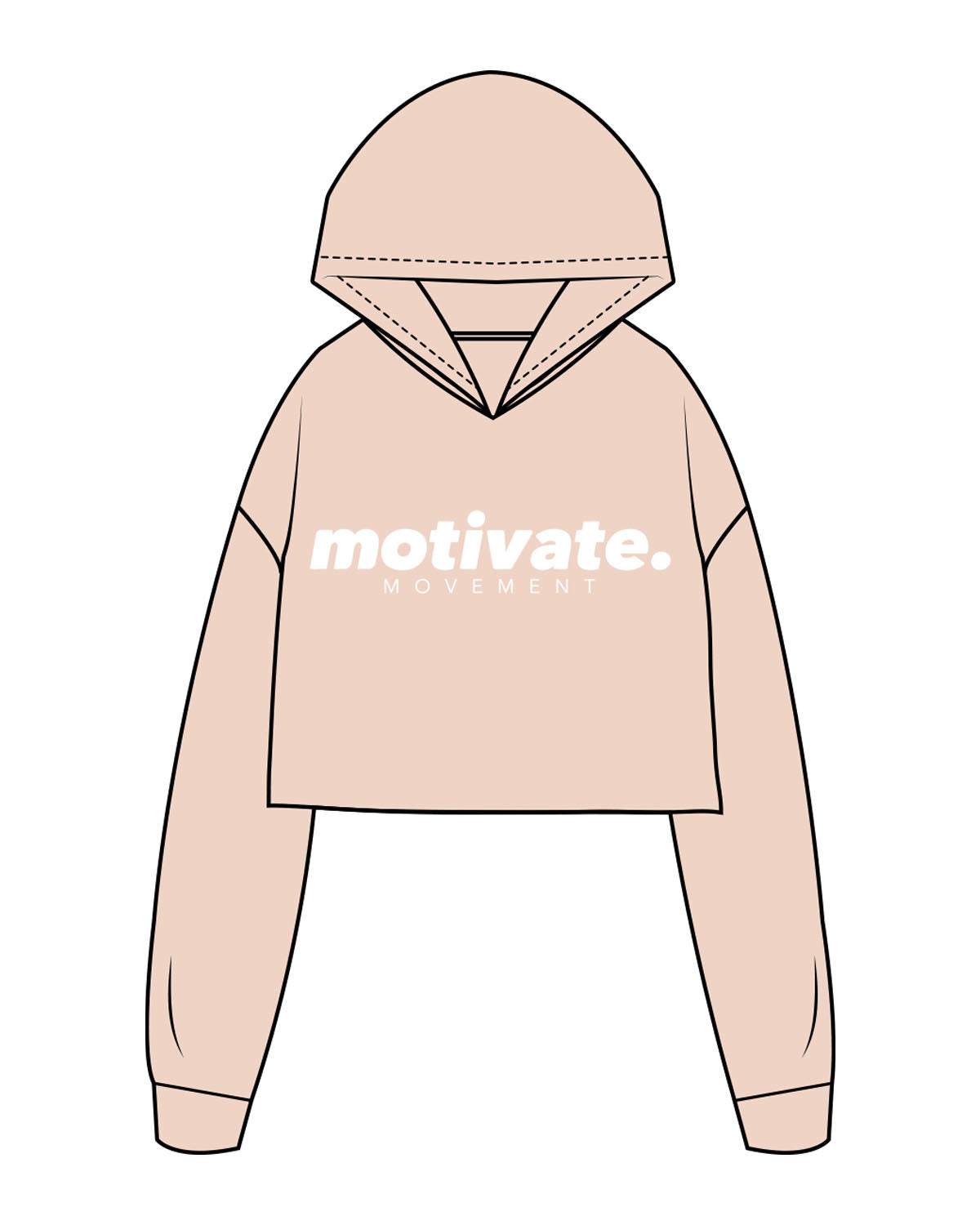 The Crop Terry Hoodie - Pale Pink - Motivate Movement - Center Chest Stacked & Hoodie - Printed - White
