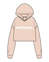 The Crop Terry Hoodie - Pale Pink - Motivate Movement - Center Chest Stacked & Hoodie - Printed - White