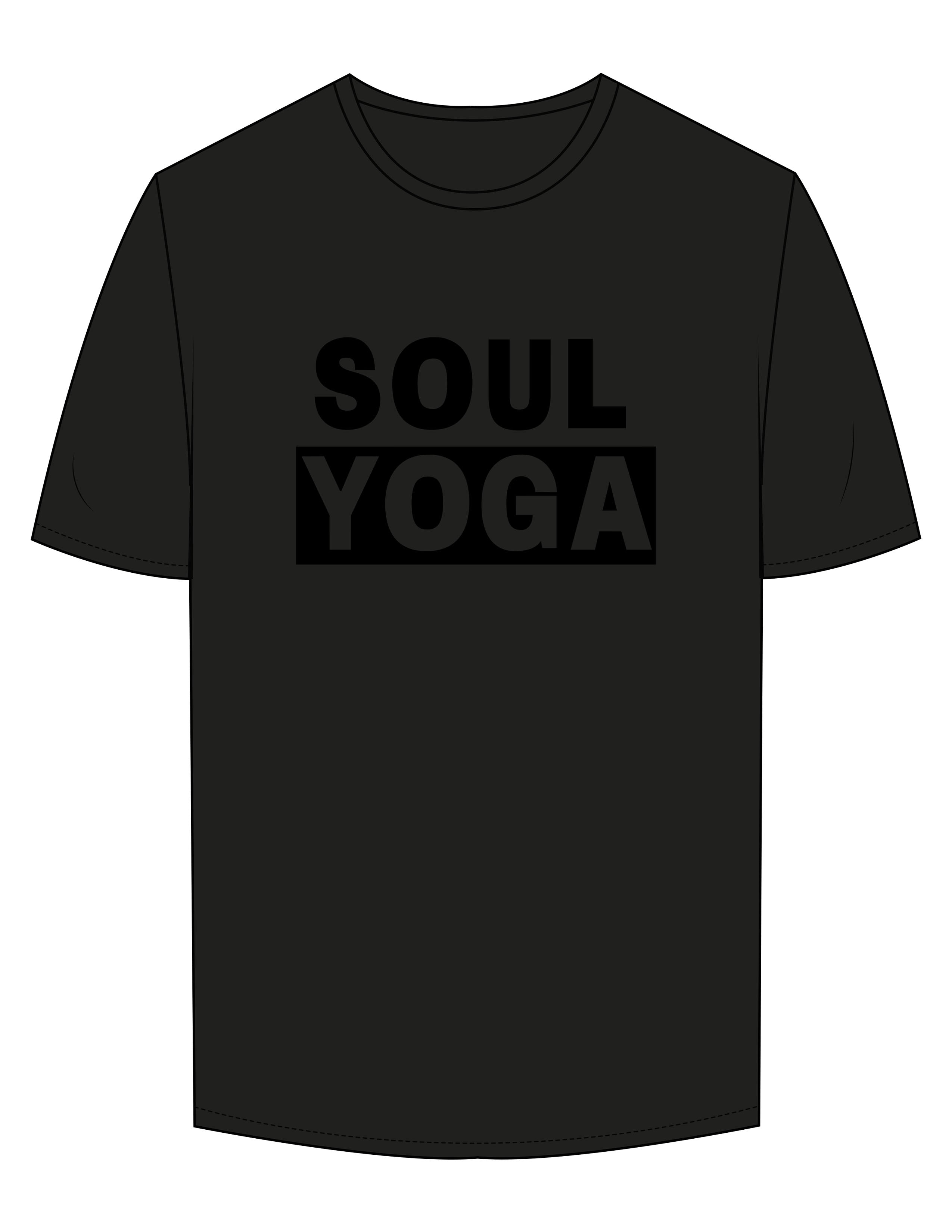 The Mens Tee - Black - SOUL YOGA - Center Chest Stacked - Printed - Tone on Tone
