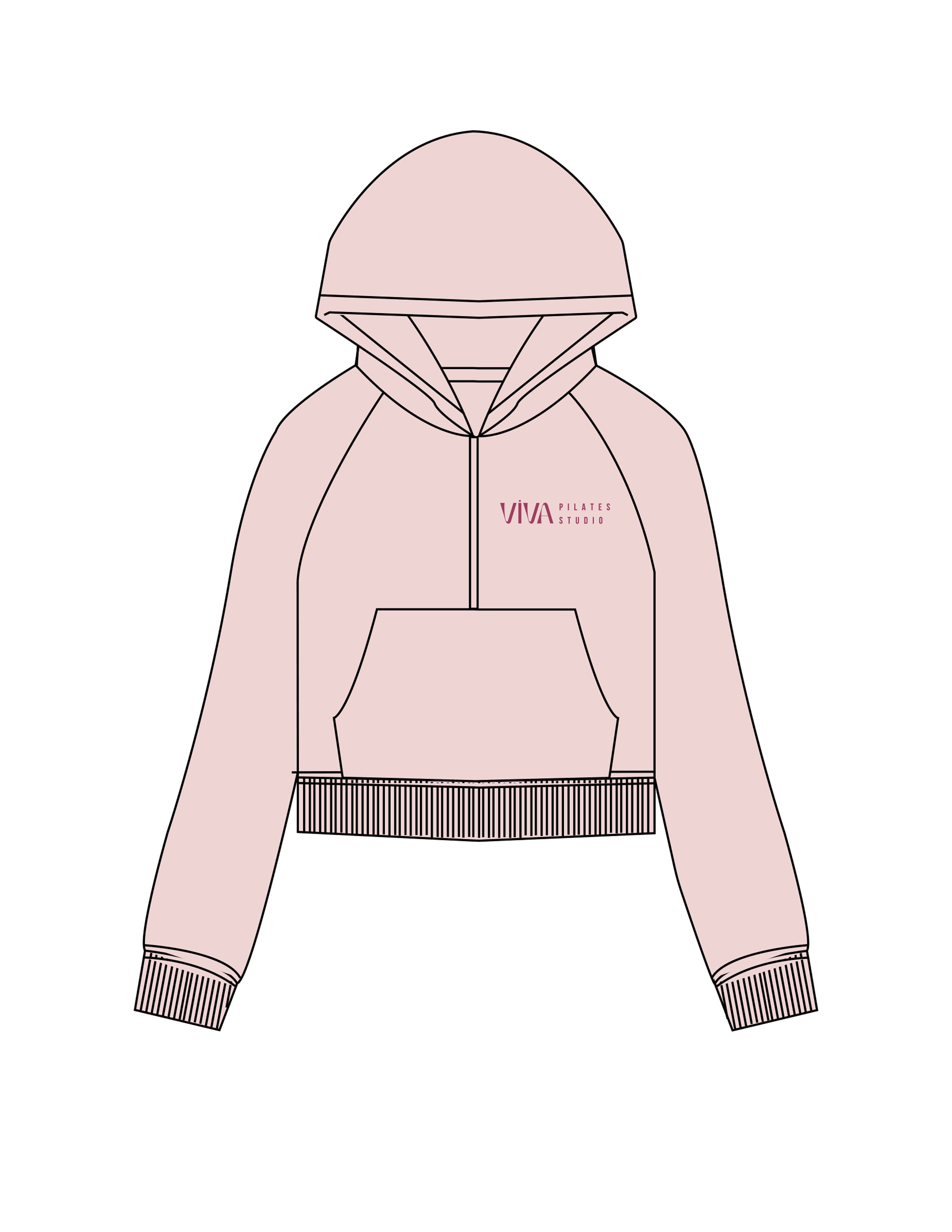 The Half Zip Hoodie - Light Pink - Viva Pilates - Left Chest - Printed - Berry