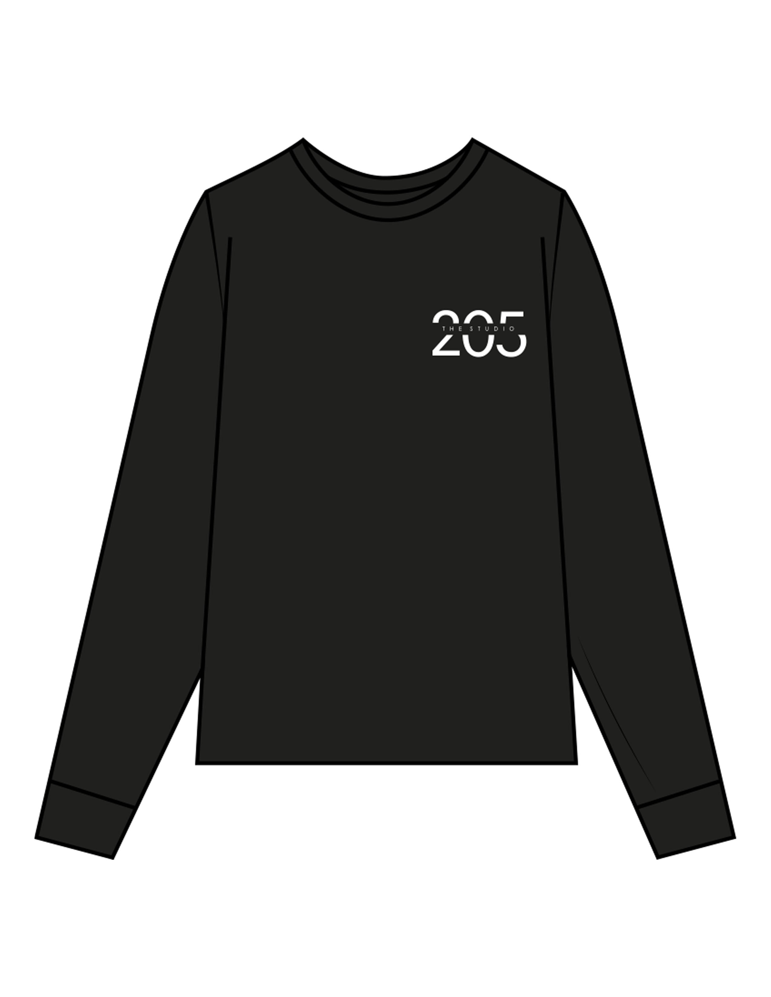 THE MENS HEAVYWEIGHT LONG SLEEVE - Black - Studio 205 - Left Chest "205" & Back Stacked - Printed - White
