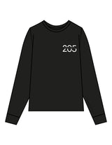 THE MENS HEAVYWEIGHT LONG SLEEVE - Black - Studio 205 - Left Chest "205" & Back Stacked - Printed - White
