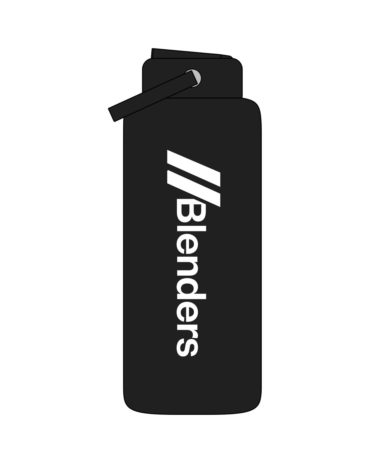 The Wide Mouth Water Bottle - Black - Blenders - Vertical Logo - Printed - White
