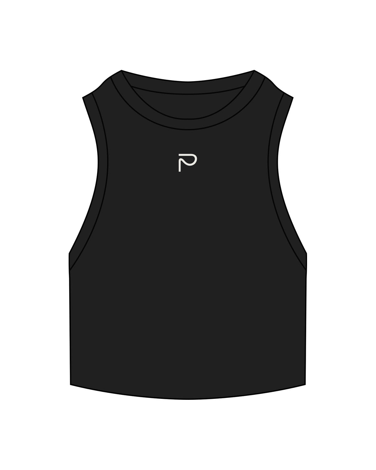 The Ribbed Crop Tank - Black - Primarie Pilates - Center Chest - Embroidered - White