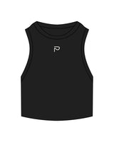 The Ribbed Crop Tank - Black - Primarie Pilates - Center Chest - Embroidered - White