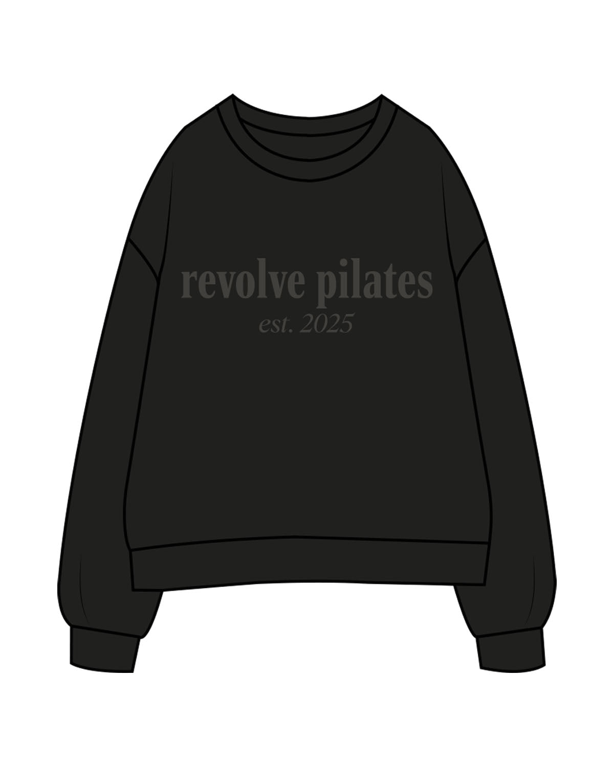 The Mens Crewneck - Black - Revolve Pilates - Center Chest & Back Neckline - Printed - Charcoal