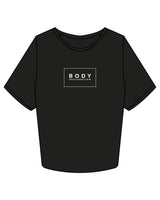 The Crop Tee - Black - Body Restoration - Center Chest & Back Center Neckline - Printed - White