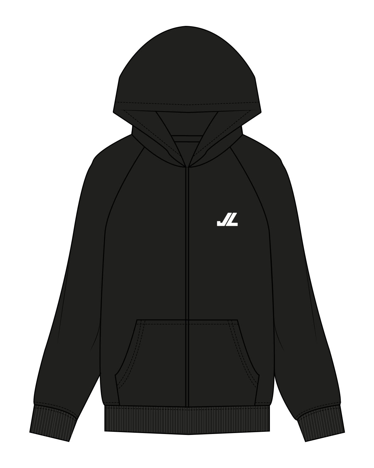 The Womens Zip Hoodie - Black - JL Marketing - Left Chest - Printed - White