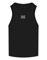 The Ribbed Full Length Tank - Black - Pilates Practice - Center Chest Stacked - Embroidered - White