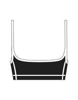 The Piped Scoop Sports Bra - Black - Powerhouse Fitness - Center Chest Stacked - Printed - White