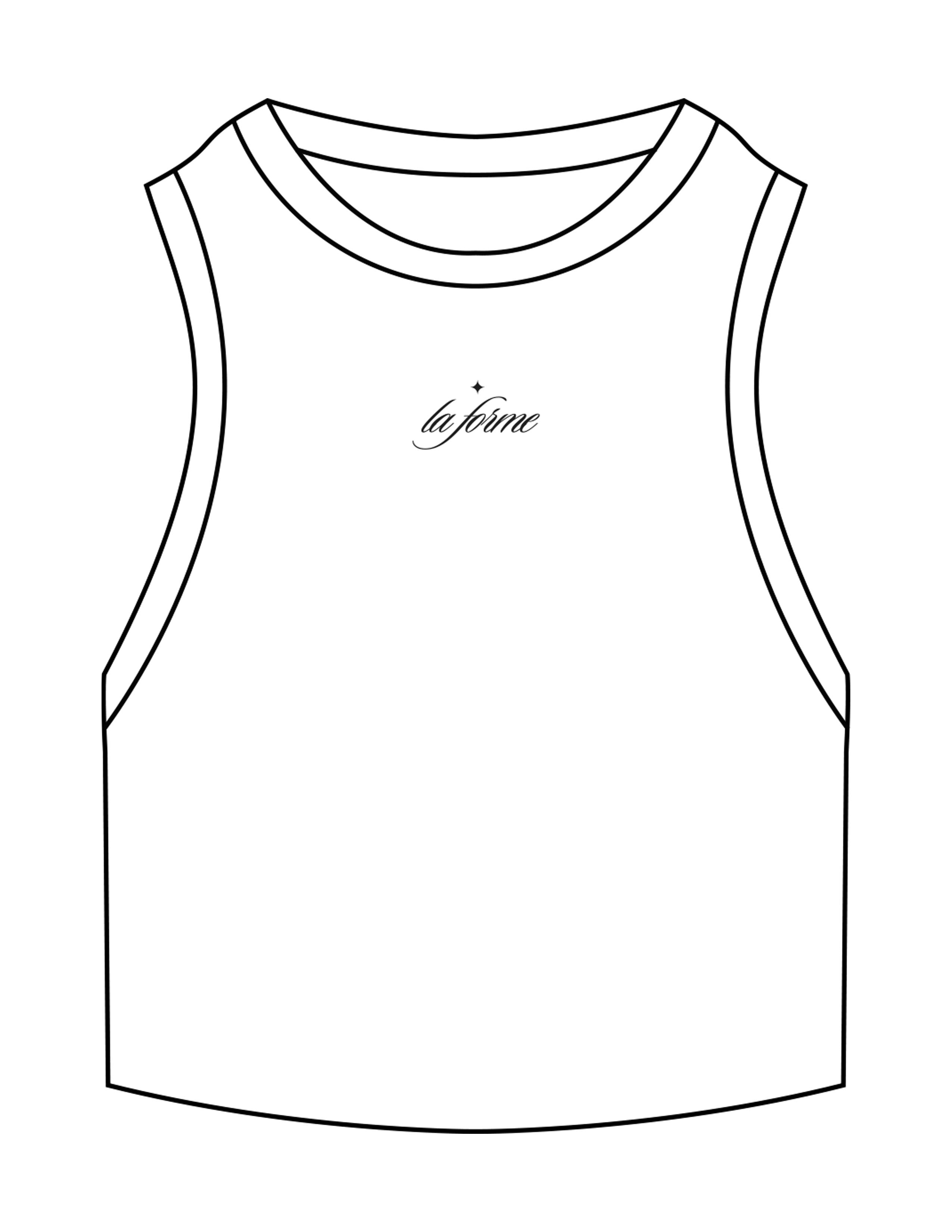 The Ribbed Crop Tank - White - LA FORME PILATES - Center Chest - Embroidered - Black