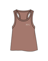 The Crop Tank - Clay - Mindful Movement - Left Sleeve & Back Center - White
