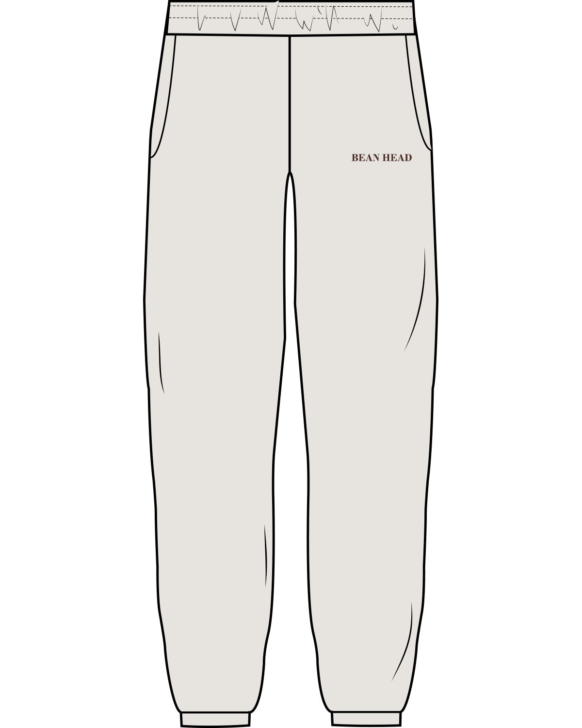 The Mens Sweatpants - Washed Bone - Bean Head - Left Leg - Embroidered - Brown