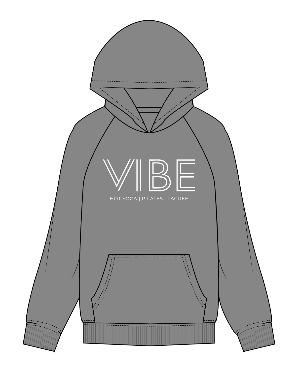 The Womens Hoodie - Shadow - Vibe Hot Yoga & Pilates - Center Chest Stacked - Printed - Black
