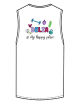 The Scoop Muscle Tank - White - Delta Fitness - Center Chest & Back Stacked "DELTA" - Printed - Full Color