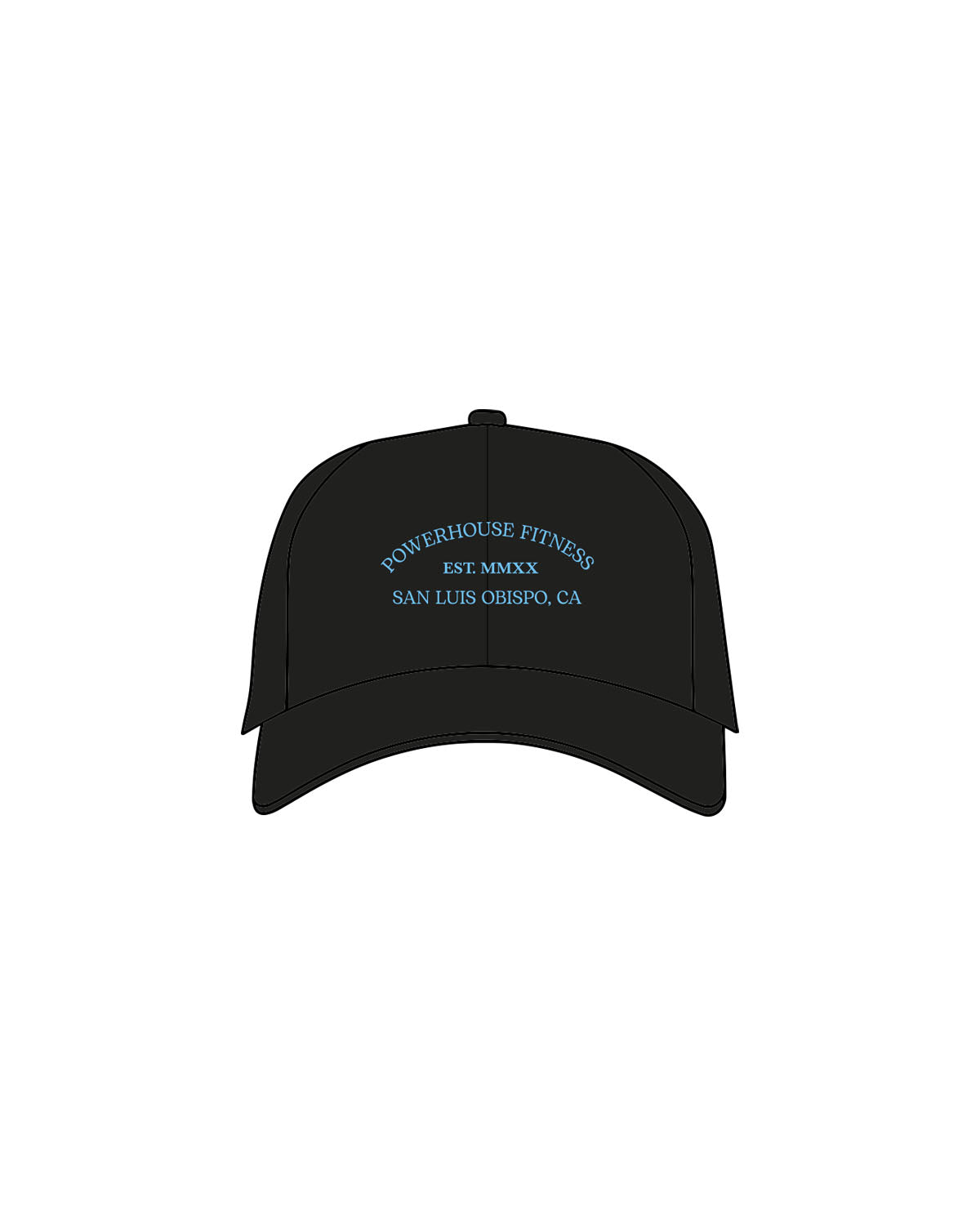 The Dad Hat - Black - Powerhouse Fitness - Center Crown Stacked - Embroidered - Blue