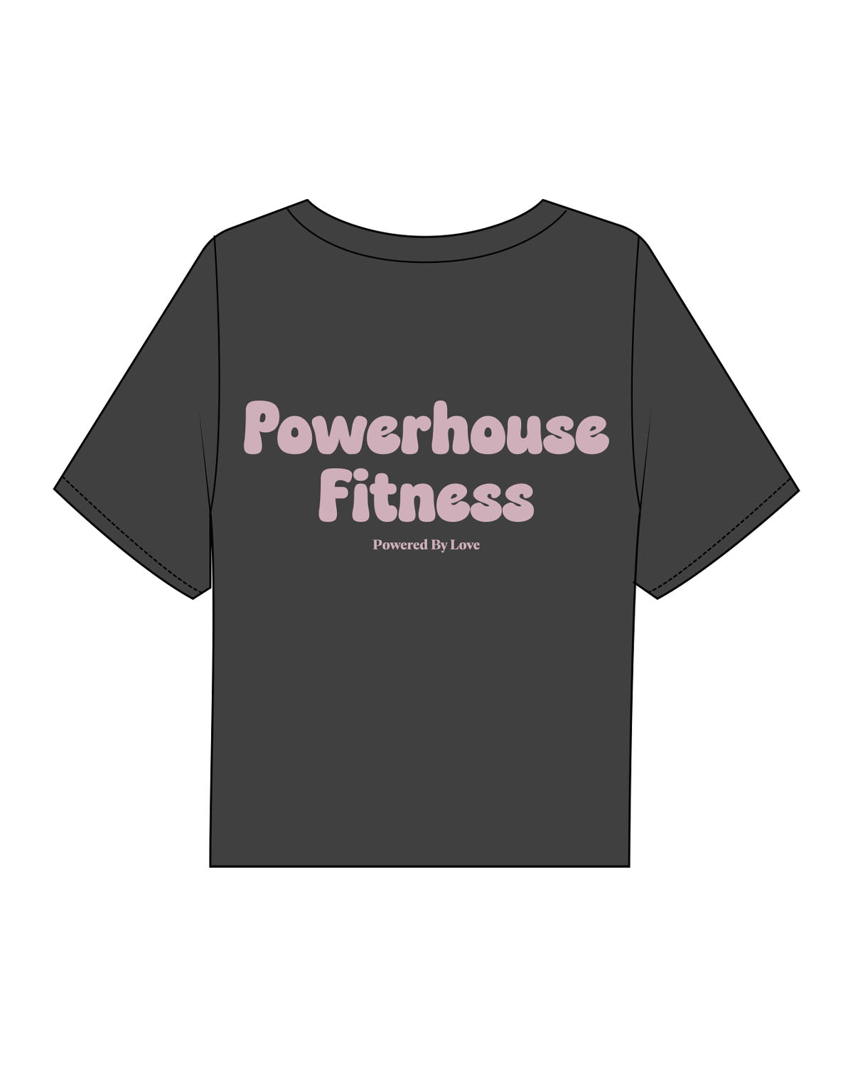 The Boxy Crop Tee - Charcoal - Powerhouse Fitness - Left Chest & Center Back Stacked - Printed - Pink