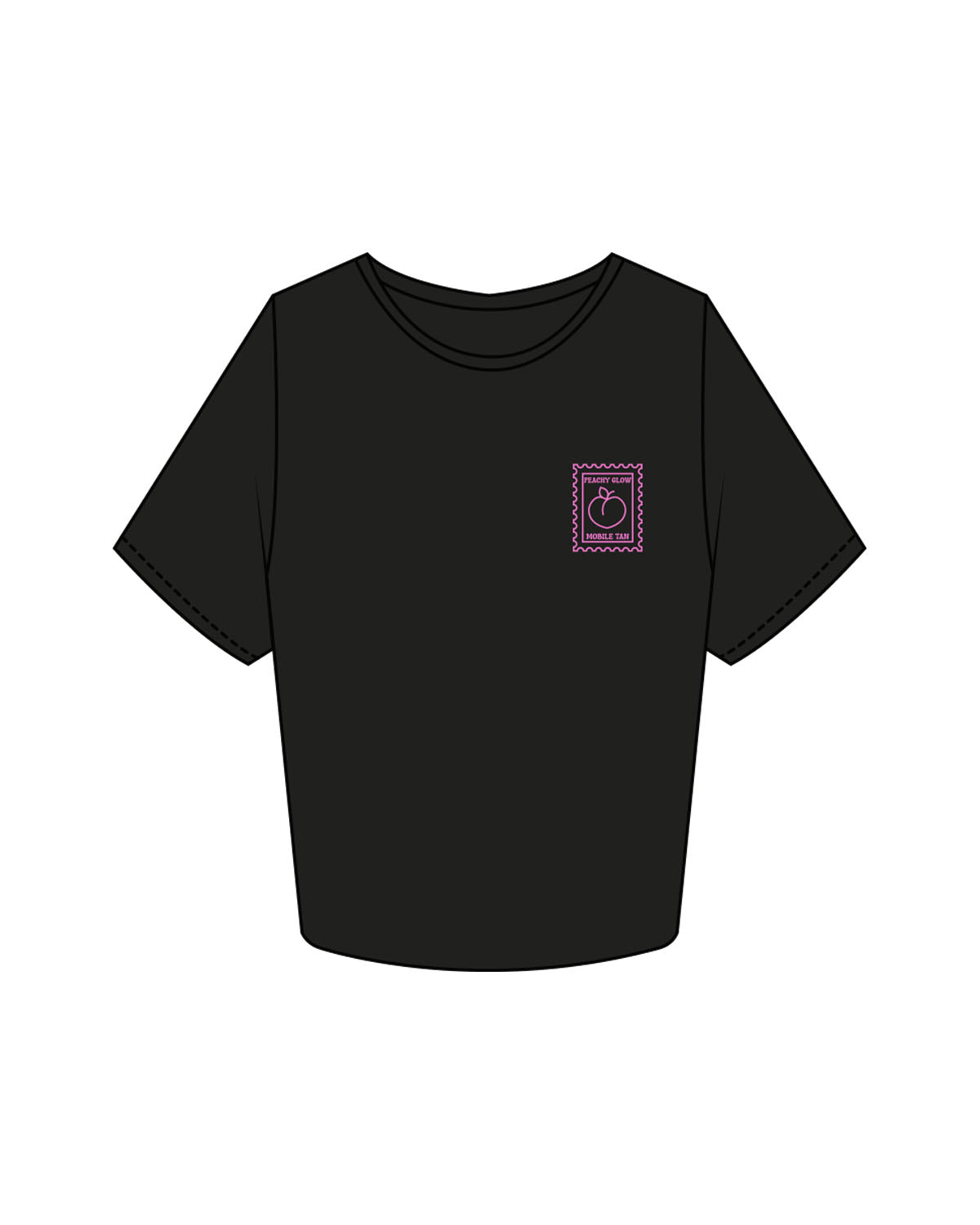 The Crop Tee - Black - Peachy Glow - Left Chest & Back Squared - Printed - Hot Pink