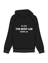 The Midweight Unisex Crewneck - Washed Black - Body Lab - Back Stacked - Printed - White