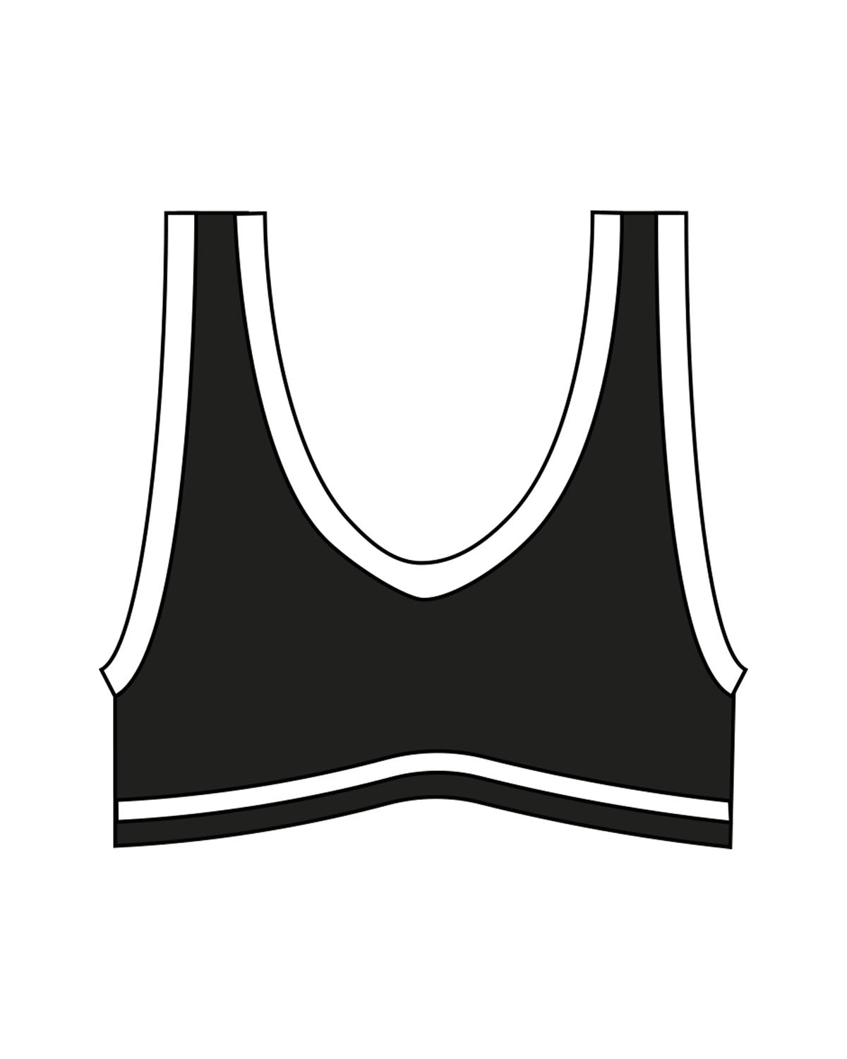The Piped Bra - Black - Reform Fitness - Center Back - Printed - White