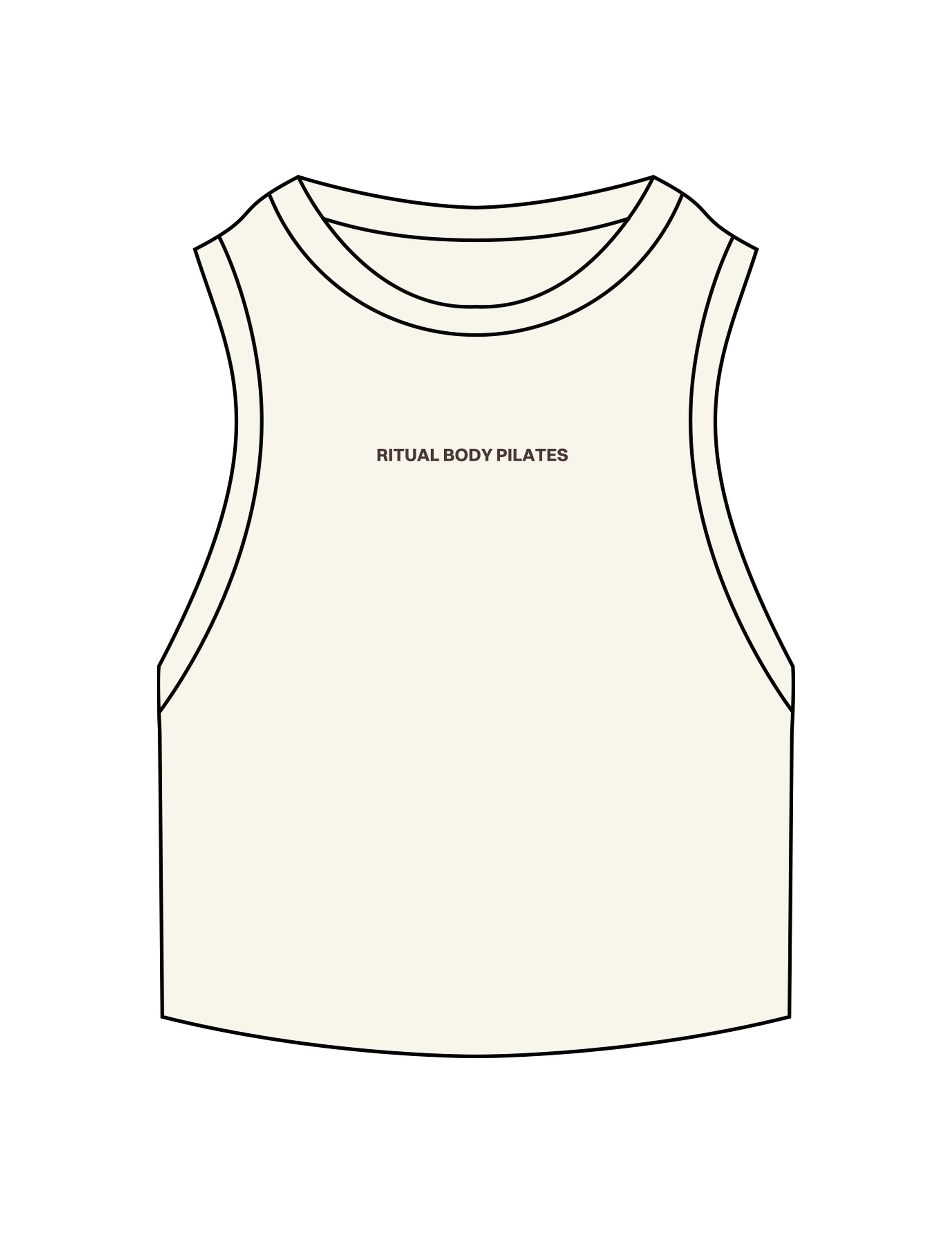 The Ribbed Crop Tank - Off White - Ritual Body - Center Chest - Embroidered - Brown