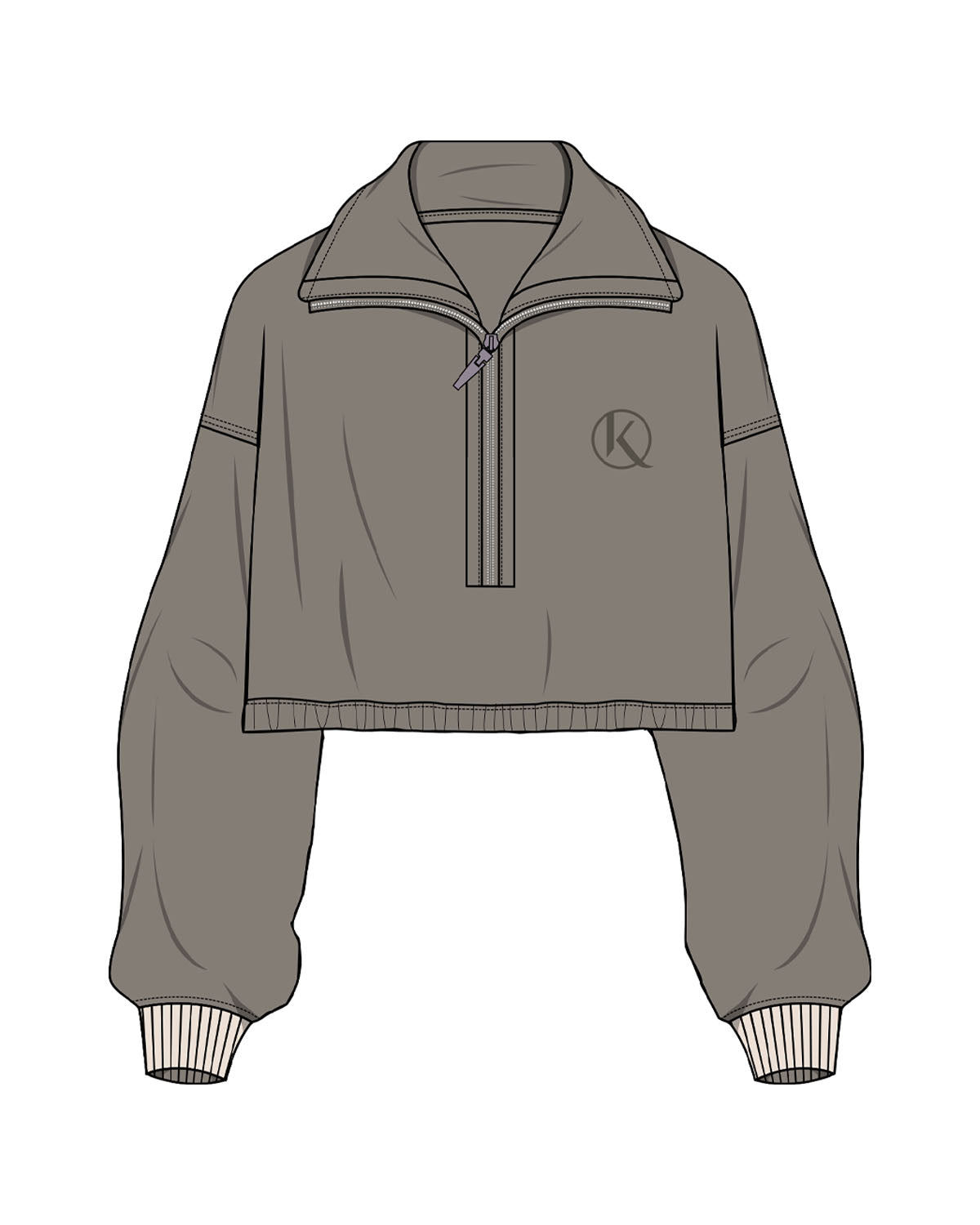 The Suede 1/2 Zip - Fossil - Karve - Left Chest Logo - Embroidered - Tone on Tone